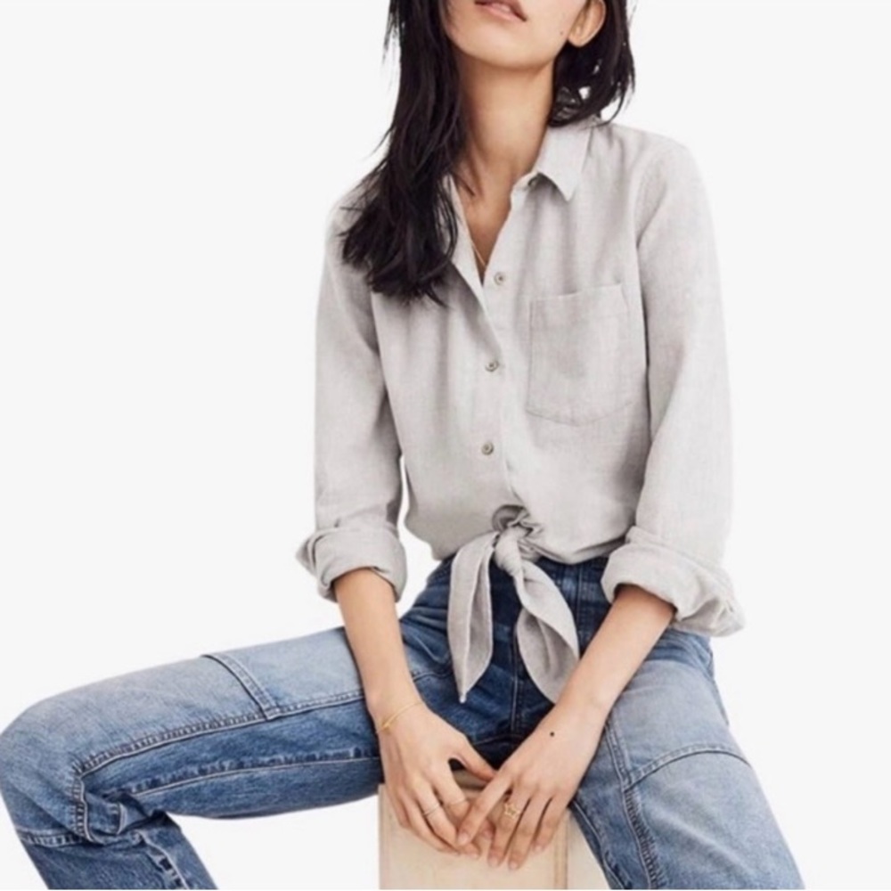 Light Gray Tie-Front Button Shirt - Women